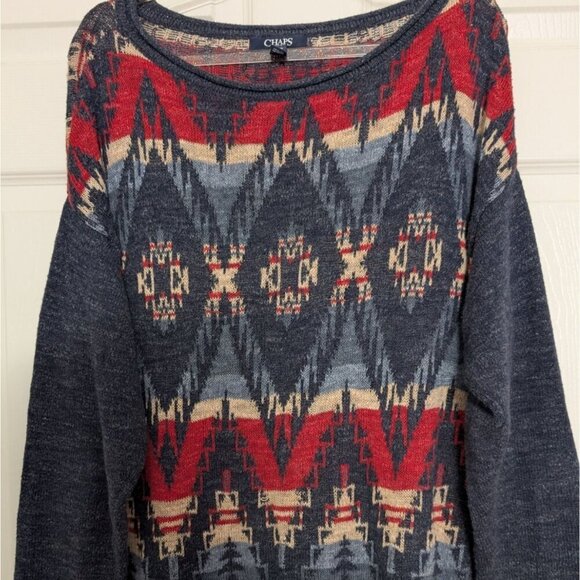 Chaps Aztec Southwestern Sweater Womens Size Large Blue Western Long Sleeve - Picture 2 of 12